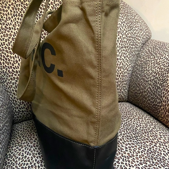 A.P.C. AXELLE LEATHER & CANVAS TOTE- OLIVE/BLACK- UNISEX NWOT- Badass! - Picture 11 of 13